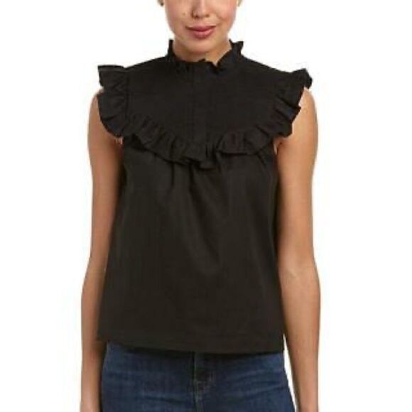Rachel Zoe Women’s Navy Blue Hera Sleeveless Ruffle Blouse Size 4 - Picture 7 of 8
